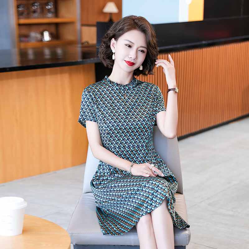 迪芬璐嘉复古小个子中年妈妈真丝旗袍连衣裙改良版气质显瘦夏季2024年