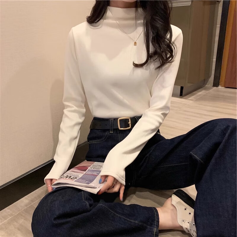 相伊恋人加绒打底衫女24年秋冬季新款德绒双面内搭半高领上衣加厚保暖衣 黑色 均码【适合80-140斤】