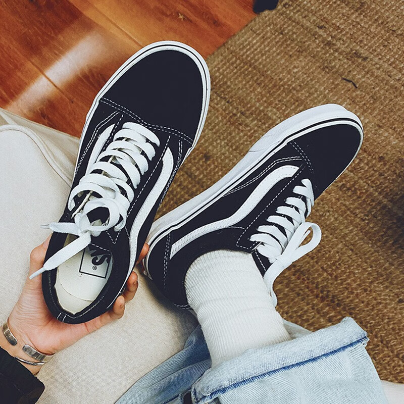 VANS范斯休閑鞋男女鞋秋季新款經(jīng)典黑白OLD SKOOL情侶板鞋透氣帆布鞋 VN000D3HY28黑白 36