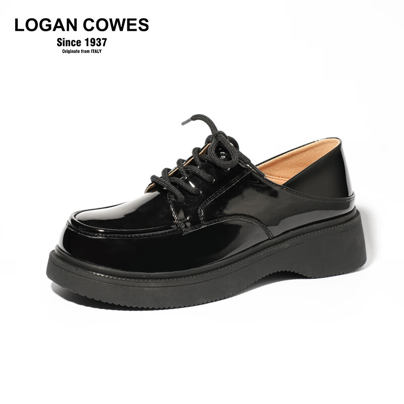 LOGAN COWES英伦风厚底小皮鞋女2024新款夏季玛丽珍百搭黑色JK单鞋松糕乐福鞋 黑色2409 37
