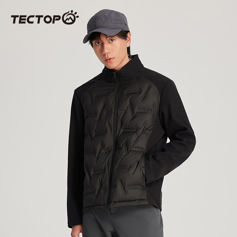 探拓(TECTOP)户外轻薄羽绒服男女2024秋冬新款鸭绒保暖防风防钻绒连帽夹克外套 男款云墨黑 S