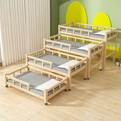 幼儿园午睡床实木幼儿园推拉床儿童午睡伸缩叠叠床午休床可移动高低床上下铺 四层床一套 其他_不带