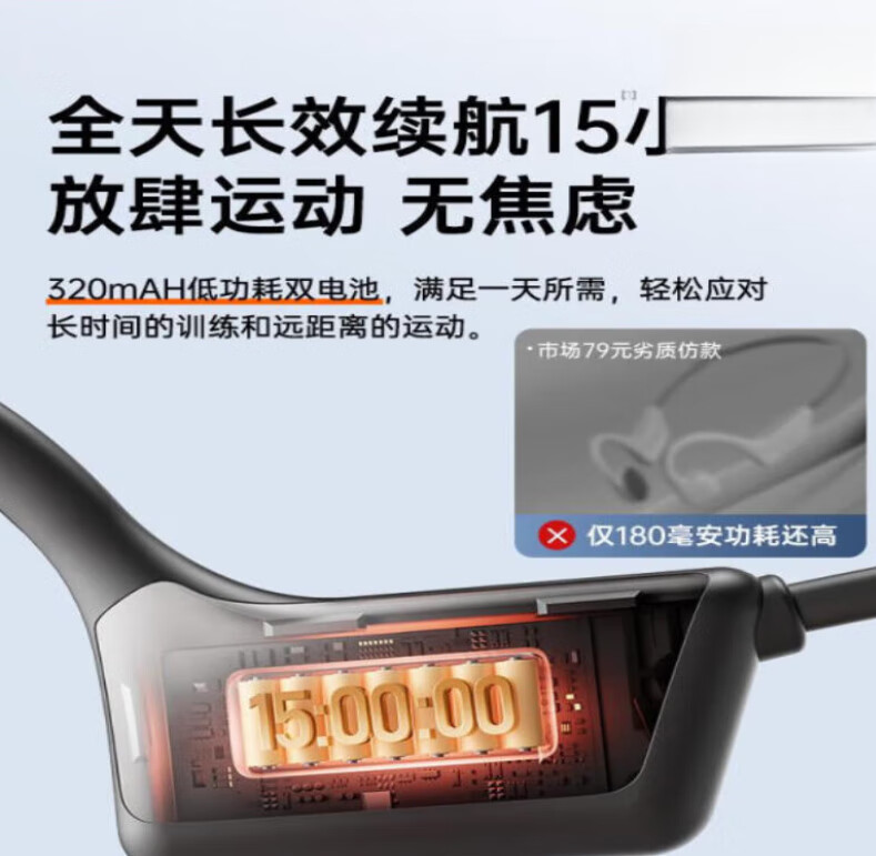小米有品小米适用真骨传导蓝牙耳机跑步专用运动型不入耳骨传感挂脖式耳机 曜夜黑尊享版舒适不漏音hifi音 官方标配