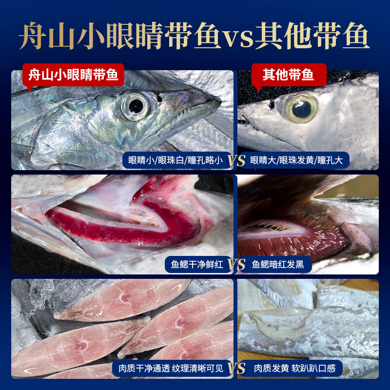 鲜喜利舟山带鱼整条新鲜鲜活冷冻小眼海钓油带鱼生鲜海鲜礼盒特大刀鱼 6-8两/条【净重3斤 舟山直发 】