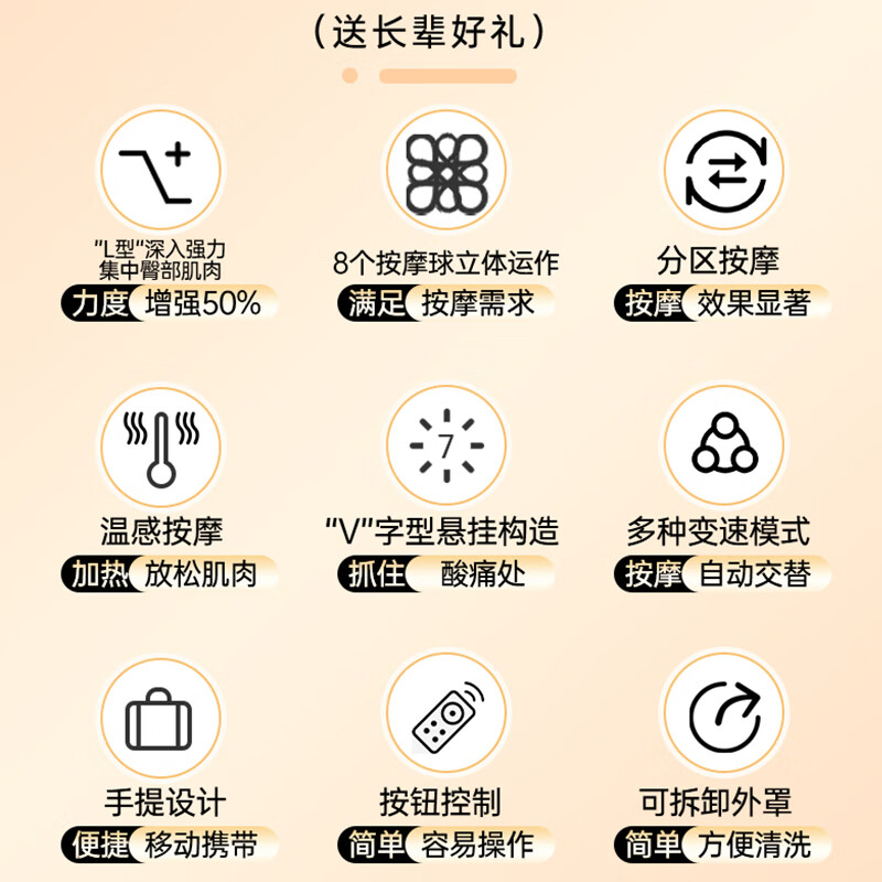 ATEX腰背靠腰部美臀按摩仪按摩器 加热热敷按压 舒适L型按摩坐垫 可拆洗送长辈节日礼物 【白色】美臀护腰+8个立体按摩球+强劲按揉