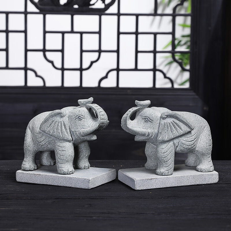 惠安石雕青石招财大象摆件看门石象吸财如意大象一对石头公母大象
