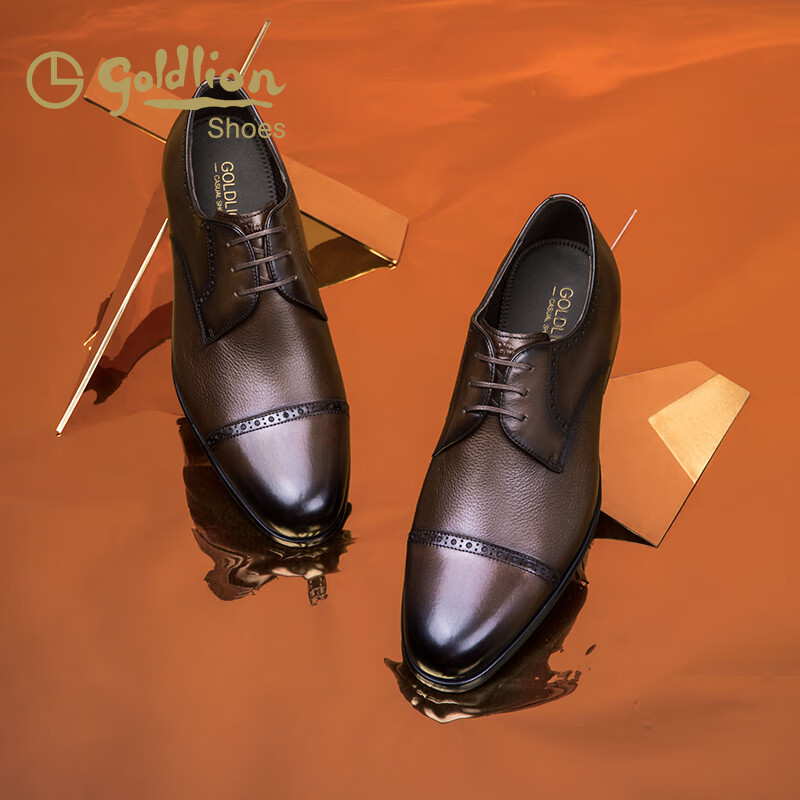 金利来男鞋皮鞋男商务正装鞋德比鞋布洛克雕花正装皮鞋男柔软舒适男士皮鞋 深咖 38