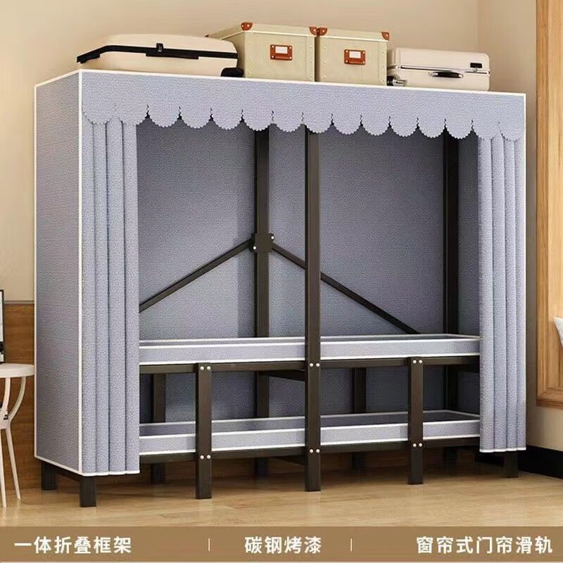 忆思暮布衣柜折叠真正免安装家用卧室出租房全钢架加厚定制挂衣厨 长1.9米免安装全钢架质保10年 憧.憬