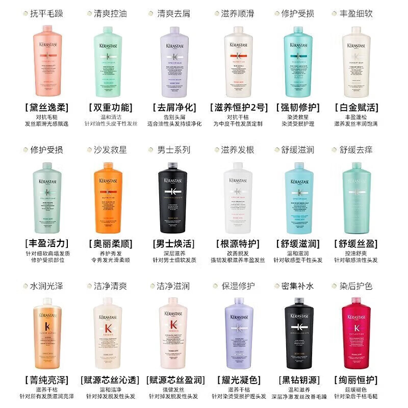 卡诗KERASiTASE洗发水针对脱发无硅油控油蓬松双重功能1000ml配送 卡诗黑钻洗发水小样10ml