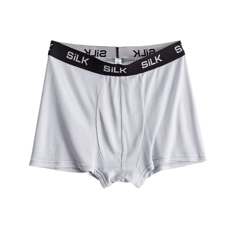 严选桑蚕丝男士真丝内裤中腰运动型平角裤舒适宽松透气短裤男 银灰色