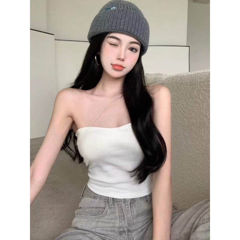 ikvvt夏季纯欲辣妹性感短款露肩上衣2024年背心女性感裹胸抹胸带胸垫