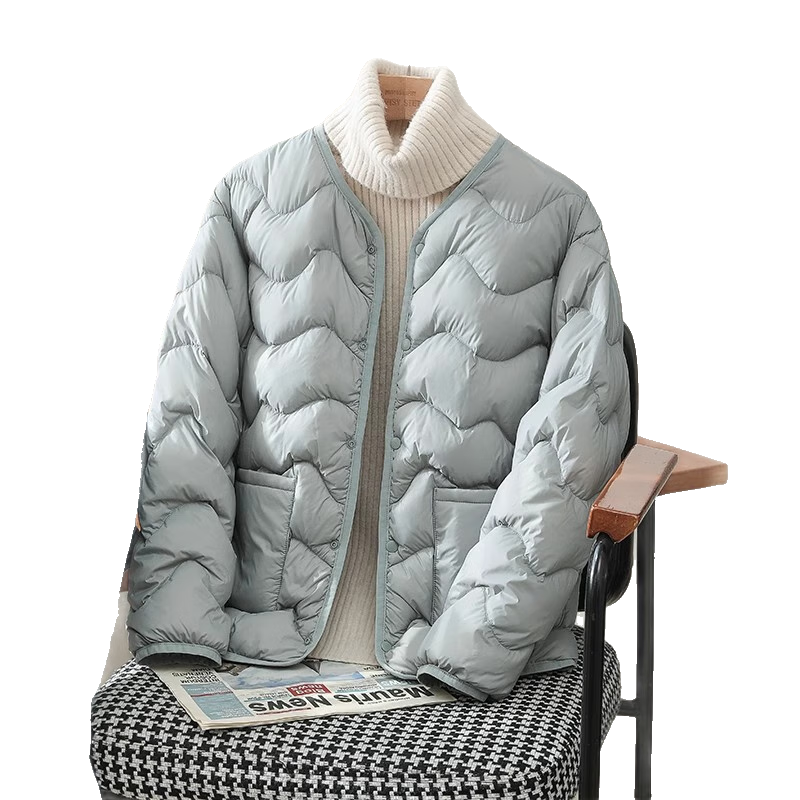 雅鹿2025新款輕薄羽絨服女短款時尚休閑百搭流行內(nèi)膽外穿減齡氣質(zhì)外套 藍灰色 M 建議80-100斤