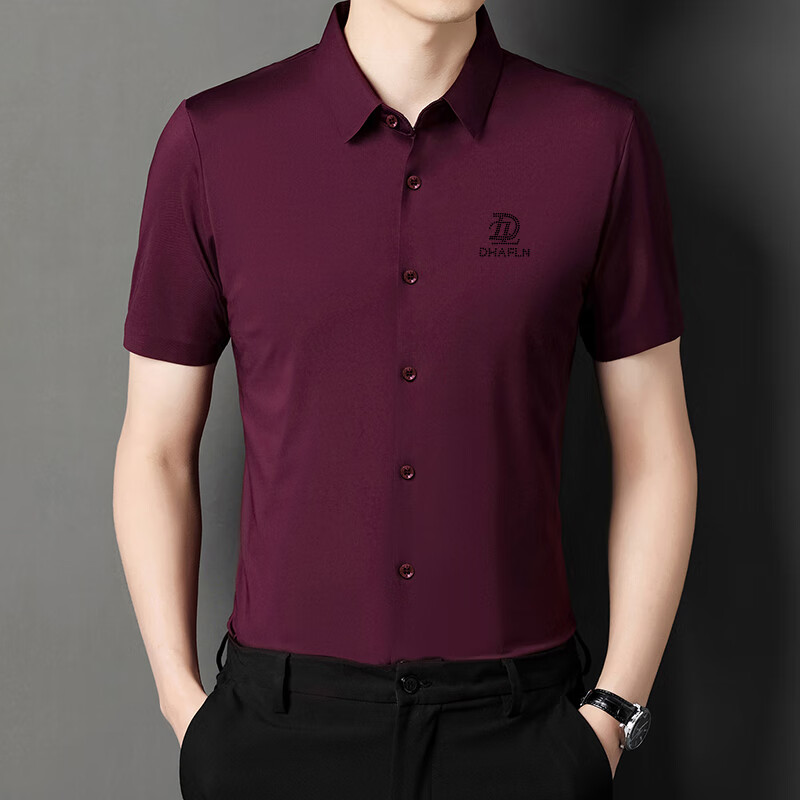 待婉士夏季喜爸爸装结婚宴礼服短袖衬衫衣服薄款男高端桑蚕丝寸衫大码
