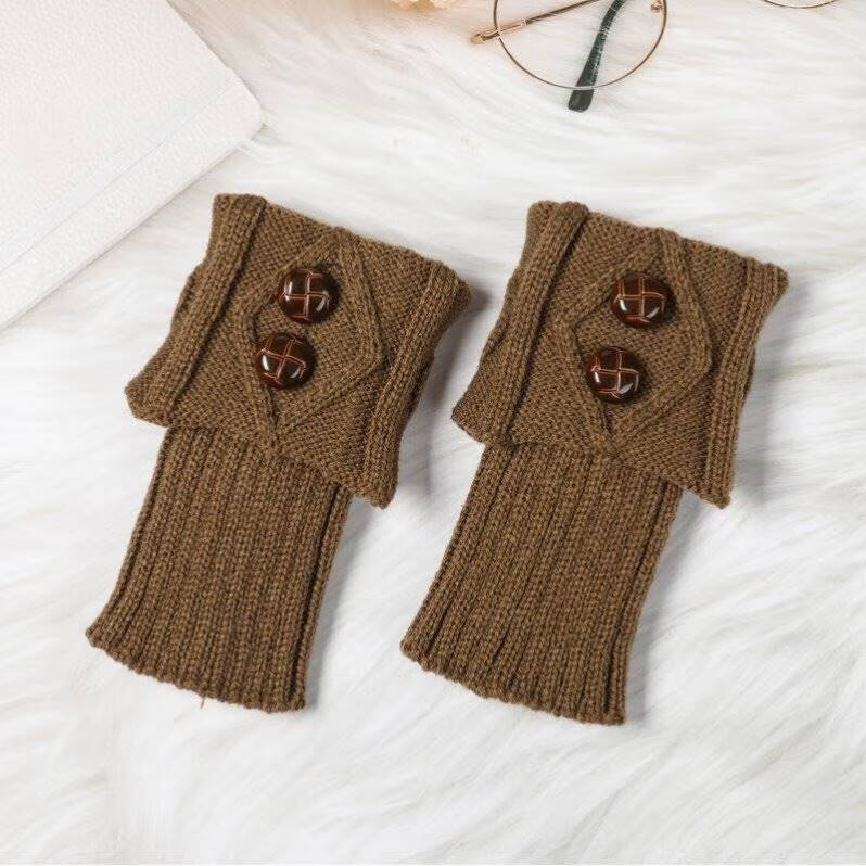 犇狐黄色袜套腿套女款短款针织保暖鞋套秋冬脚脖套护脚踝毛线百搭宽松