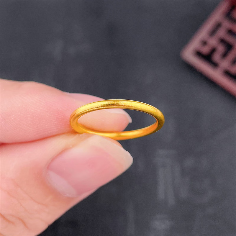 YINXIANGRONG古法素圈黄金戒指女足金情侣对戒三生三世指环生日礼物送女友爱人 亮面素圈戒指约0.52/g 19号