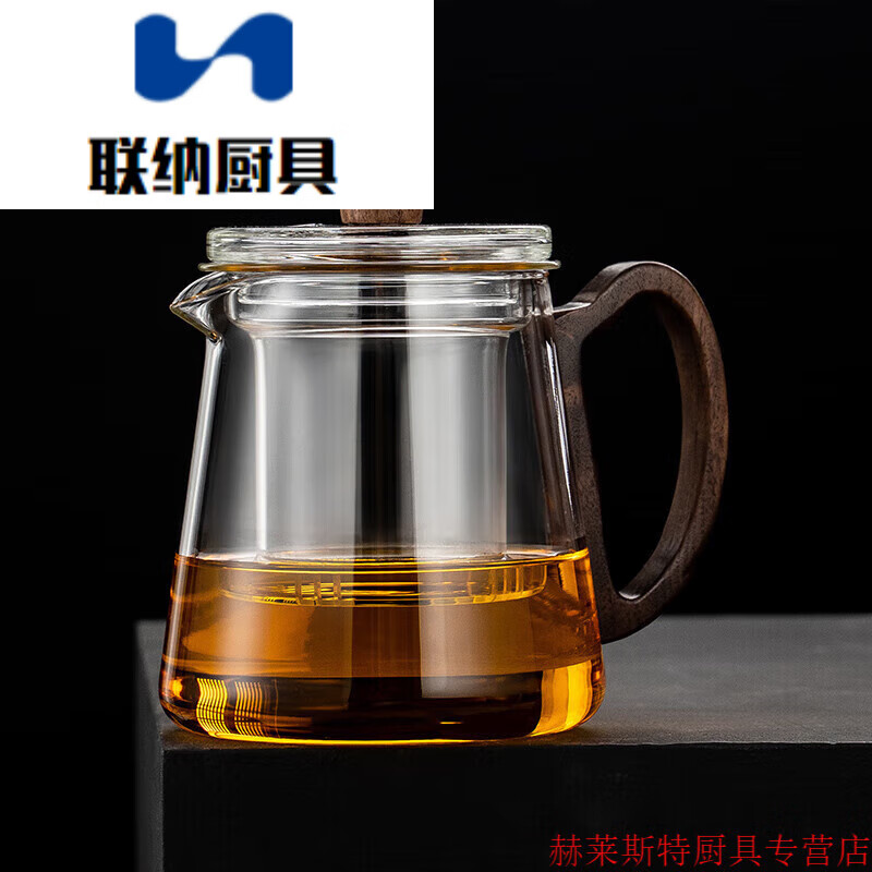 拓进世壶木把玻璃泡茶壶单壶带过滤茶水分离加厚耐高温可加热功夫茶具 m-28透明小号600毫升 0ml