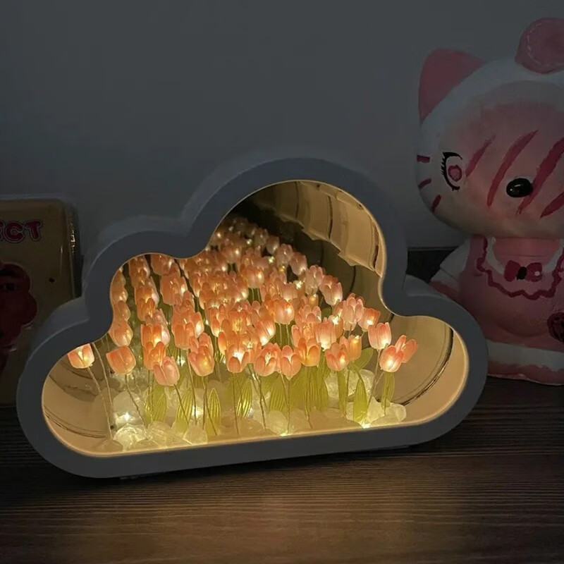 映棠郁金香小夜灯云朵花海成品摆件创意生日礼物女生送闺蜜朋友实用 【成品】彩色郁金香灯20朵+礼袋