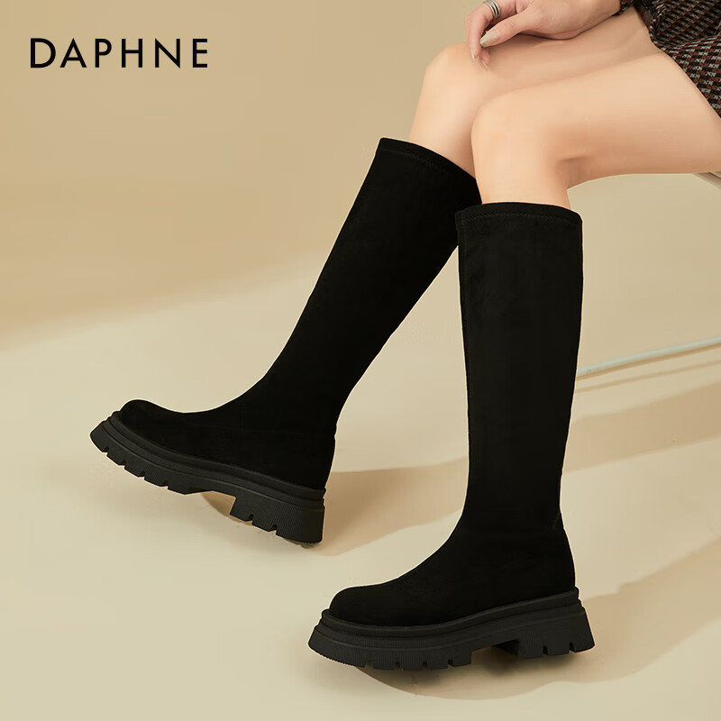 百亿补贴:达芙妮(daphne)长筒靴女2024新款骑士靴不过膝长靴子女冬季