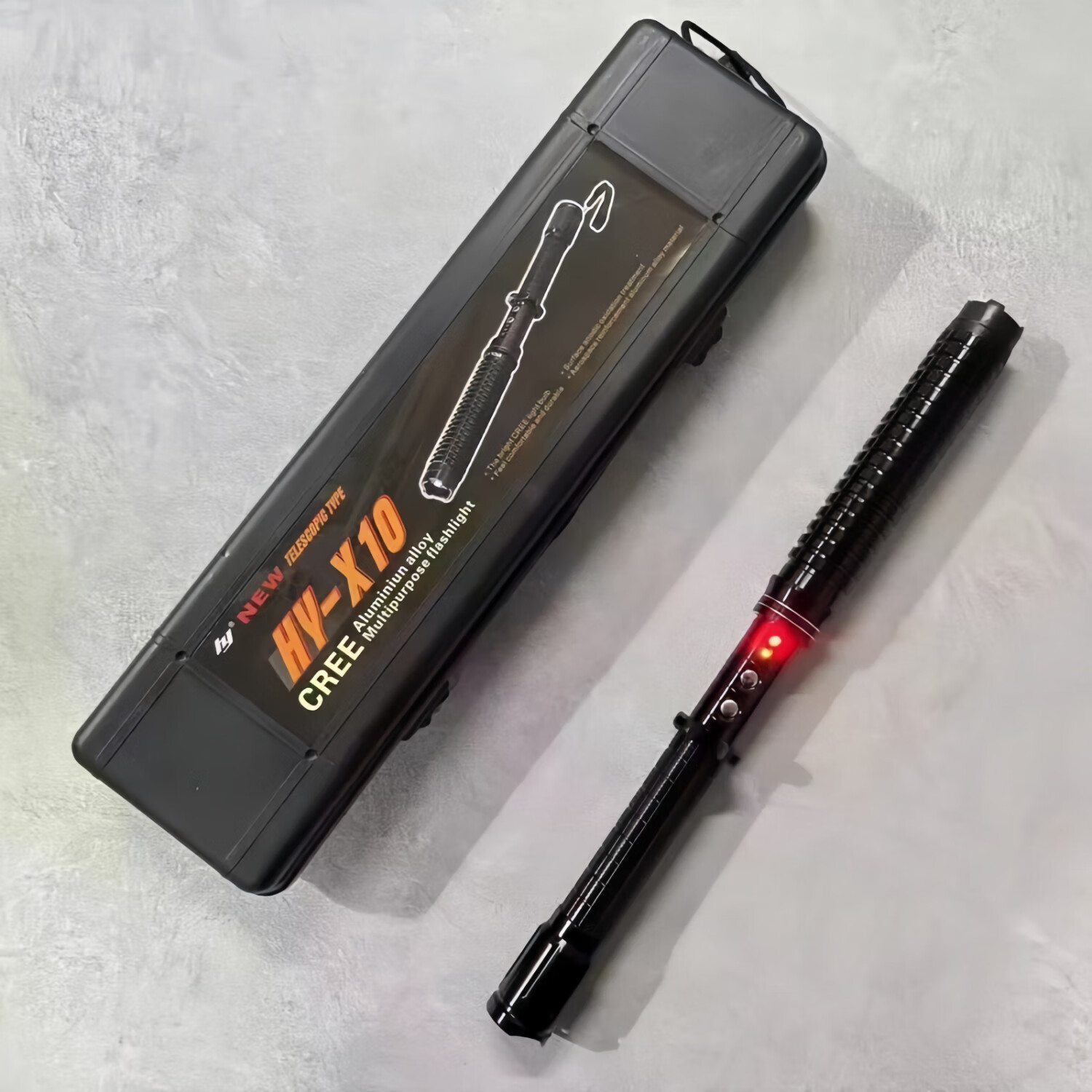 X10长款大功率户外防身手电高科技多功能两用手电筒车载防身装备 黑鹰X10