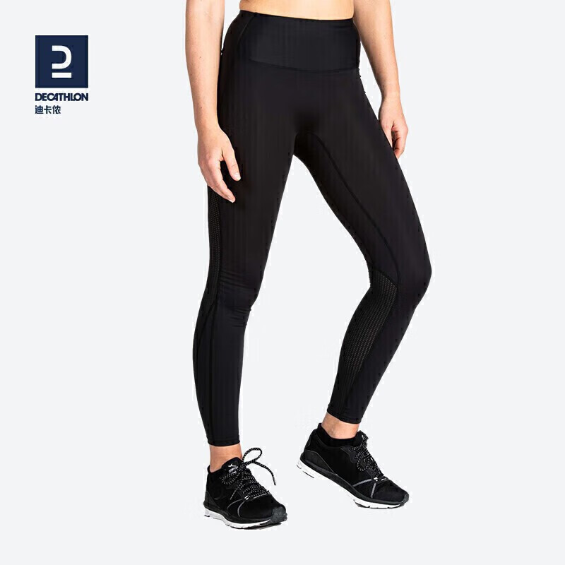 迪卡侬健身裤女透气速干运动长裤蜜桃瑜伽紧身裤WSSL经典黑XS 2747735