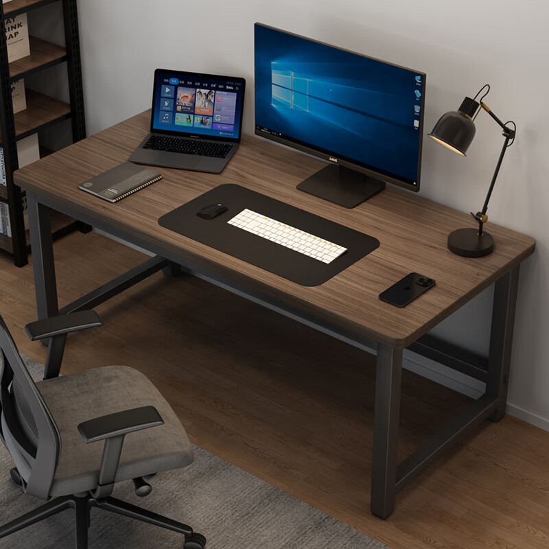 景彩电脑桌台式书桌学习桌办公写字桌电竞长条桌子JDZ03胡桃色1.4m