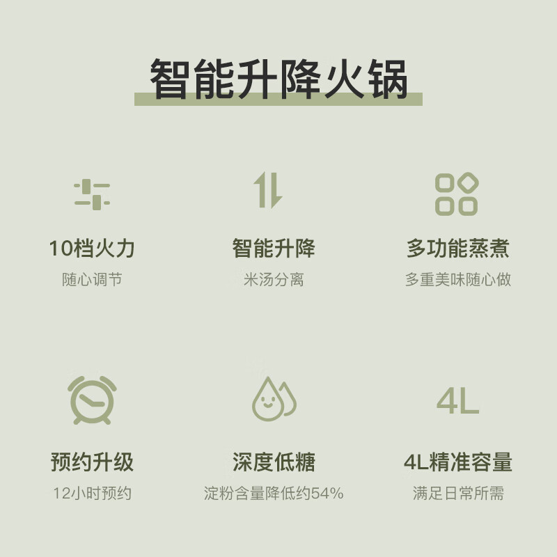 统厨（Tongchu）【自动升降】2026年新款低糖电饭煲升降式米汤分离智能沥米饭过滤糖分多功能电饭煲全自动养生锅 4L 绿色不锈钢款+适合4-6人