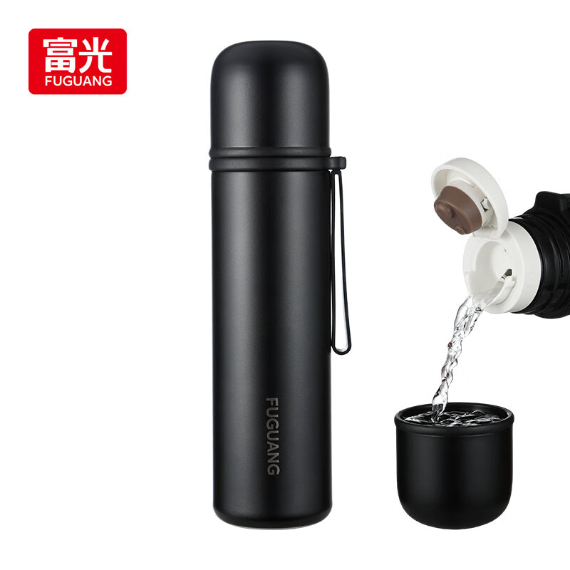 富光 星海系列保温杯泡茶杯316不锈钢户外运动男女子弹头便携节日礼物 磨砂黑 500ml【316内胆+便携杯盖】