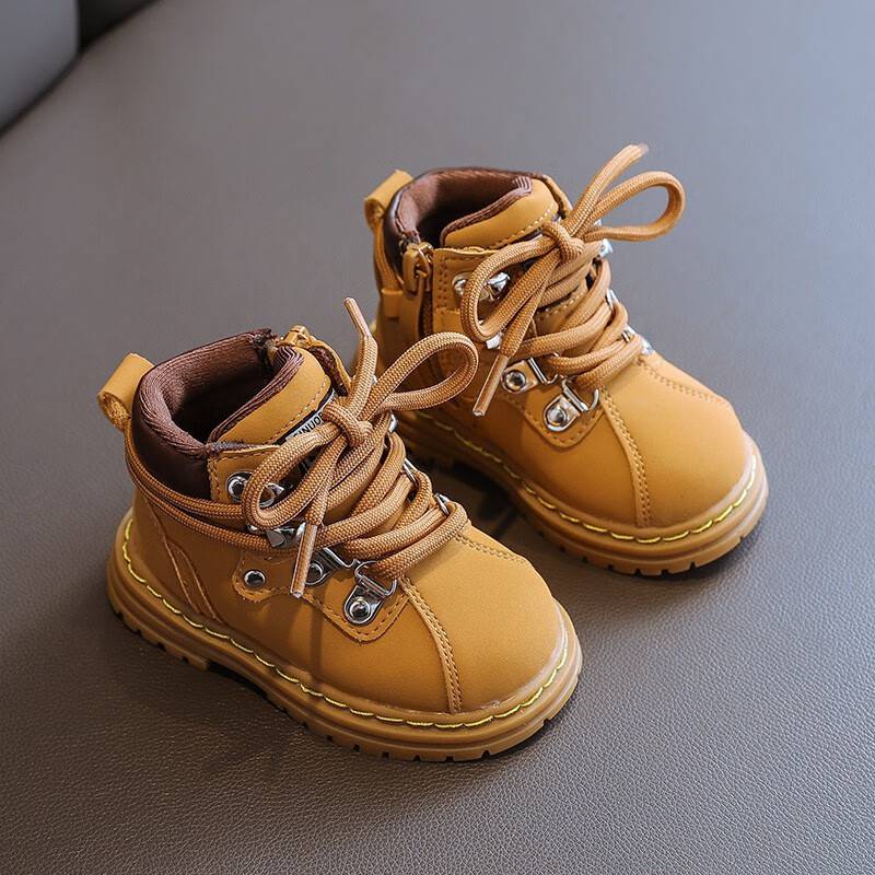 戴丽格—码小童马丁靴软底宝宝学步鞋春季新款一岁童婴儿鞋子 驼色 15码内长11.5CM