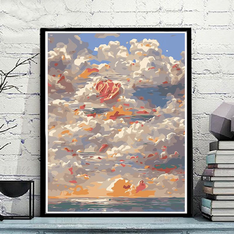晚风叙天宫数字油画diy填充画天空之境油彩画唯美数字油画涂色 b089