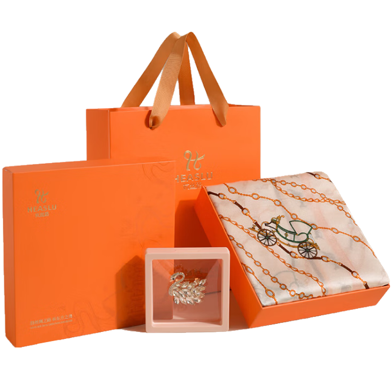 杭絲路桑蠶絲真絲絲巾圍巾女胸針套裝生日節(jié)日送媽媽老婆長輩高檔禮物