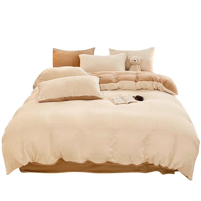 无印良品牛奶绒被套单件法兰绒被罩150*200cm 米白卡其