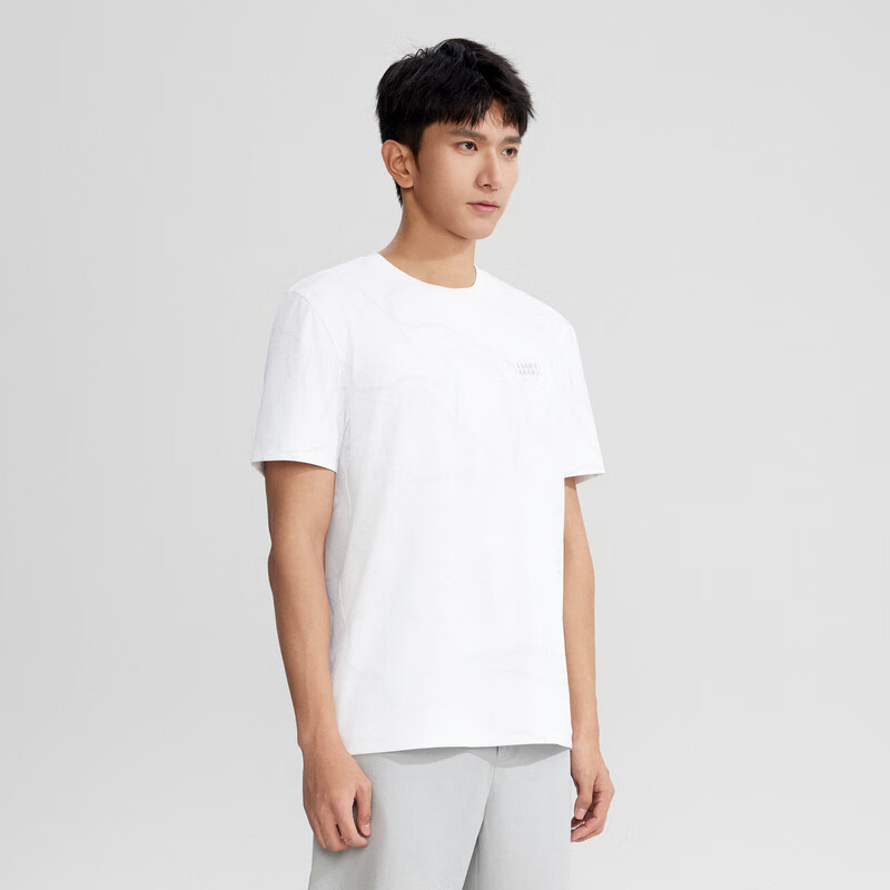 哈特马克斯男士涤氨薄珠地凉感大印花短袖T恤 珍珠白 M (170)