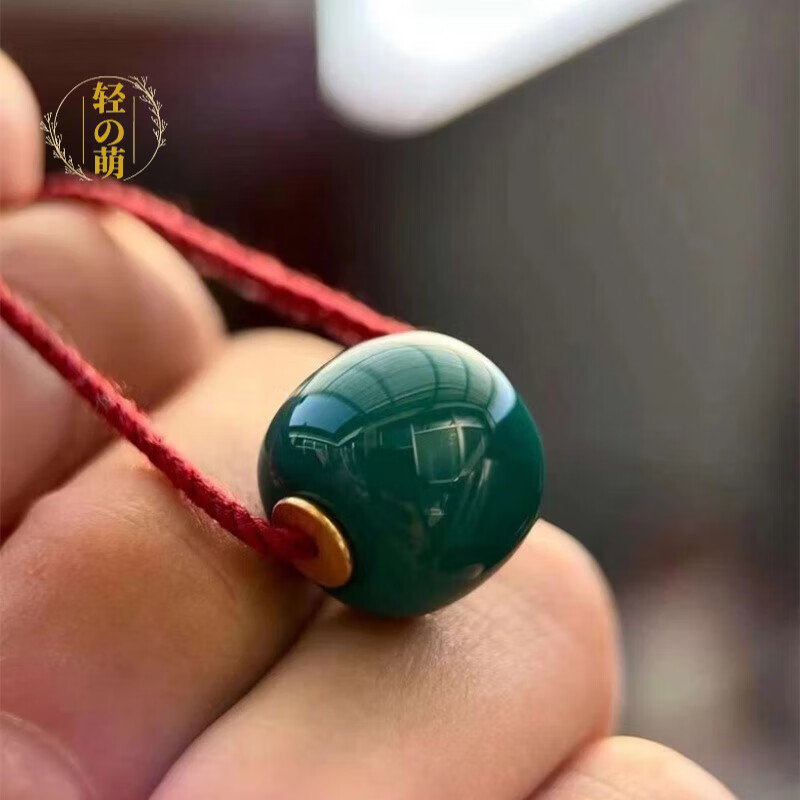 轻萌天然湖北原矿绿松石老型珠桶珠高瓷老油绿108佛珠珠菩提腰珠顶珠