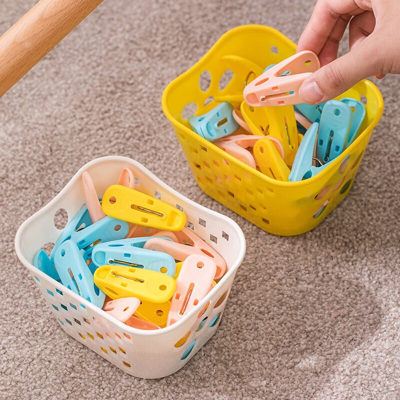 茶花夹子裤夹塑料晾衣夹 洗衣晒夹晒被子夹子衣架衣服夹子 颜色随机 【24夹】配收纳篮1个