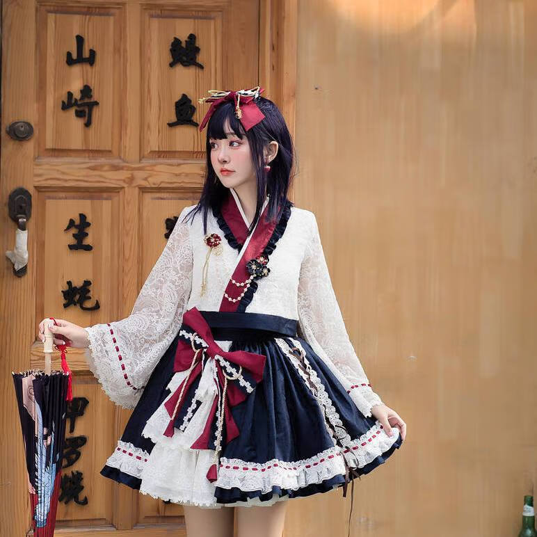 doghc【送精美胸花】ita 和风白雪姬配色 白雪鸭套装 大裙摆洛丽塔
