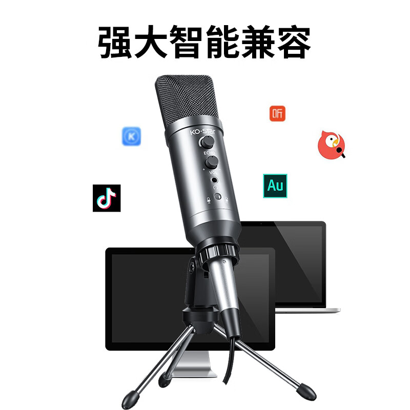 KO-STAR 麦克风电脑USB话筒有线台式机笔记本专用桌面会议网课学习游戏语音主播直播声卡设备录课 白色【内置专业声卡】