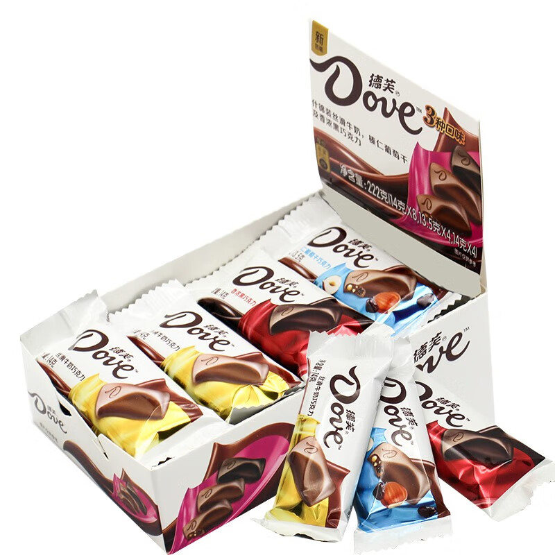 德芙(Dove)丝滑牛奶巧克力整盒分享装14g*16共224g儿童休闲零食糖果送女友 德芙混合口味14g*16什锦IC盒装