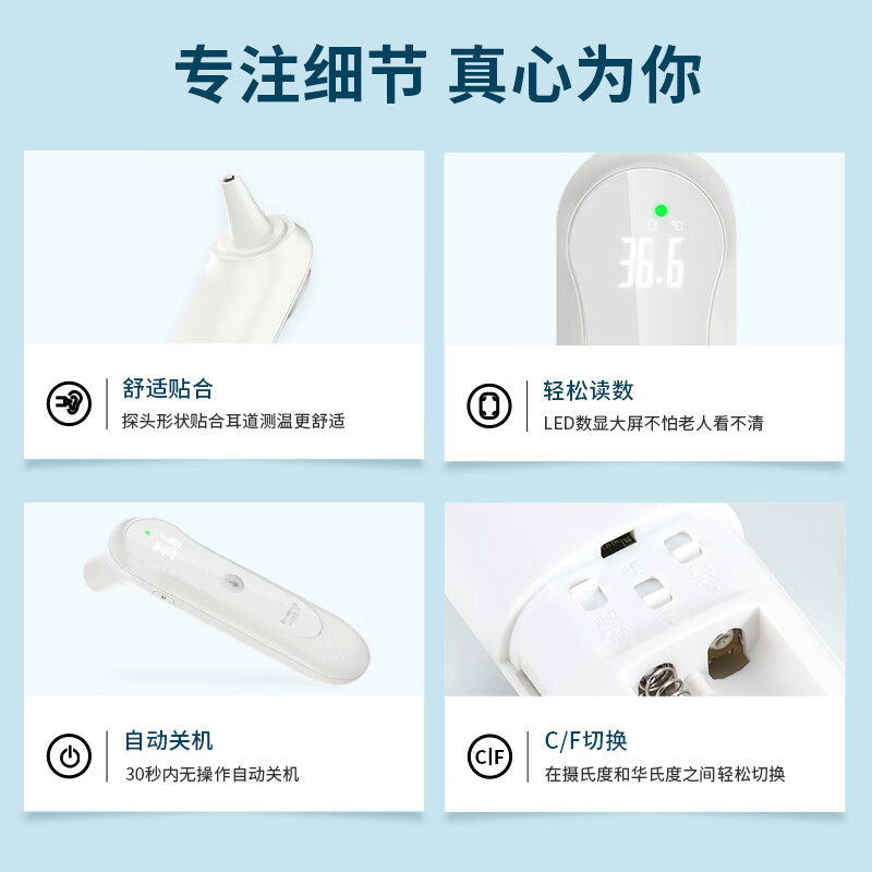 袋鼠医生 耳温枪电子体温计医用智能红外体温枪额温婴幼儿童宝宝体温测量仪器准确快速测温 【基础版】耳温枪IT-906