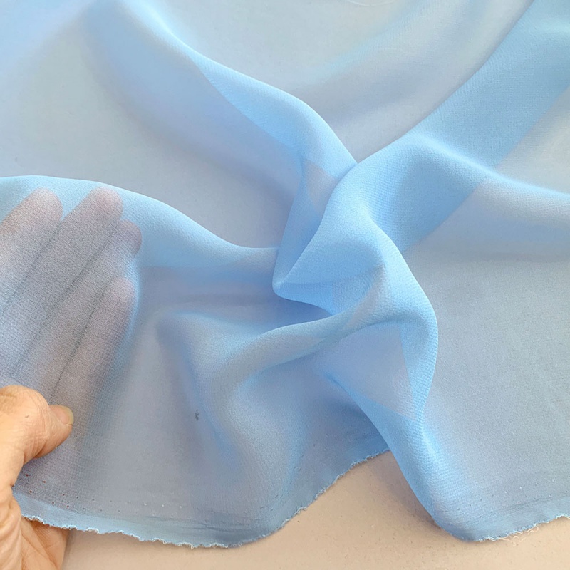 纯色乔其纱布料  8姆米桑蚕丝轻薄飘逸软纱料长裙丝巾diy面料 蓝色