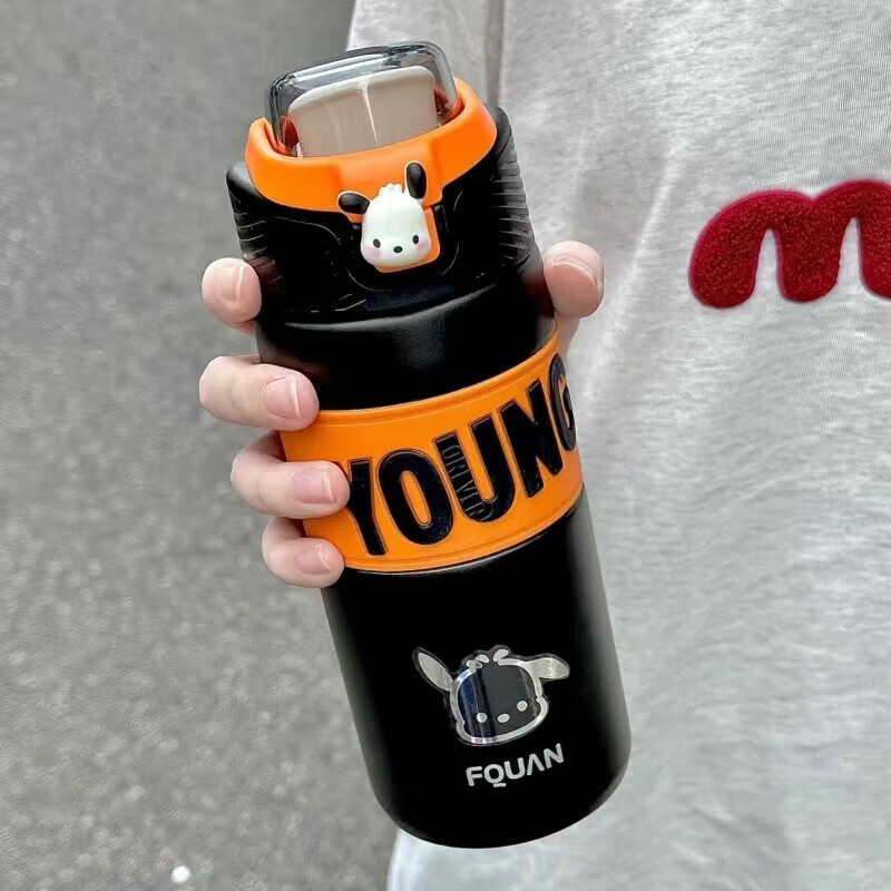 cica保温杯男女士高颜值儿童学生运动水杯316不锈钢大容量泡茶杯壶 黑