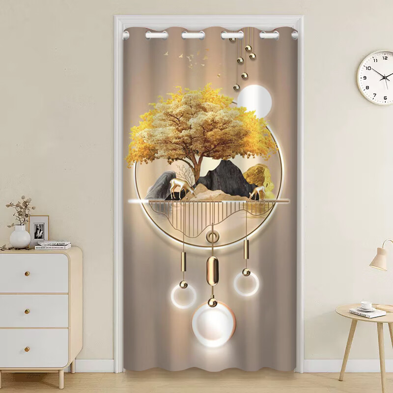 乐吉猫空调门帘免打孔 卧室隔断帘隔热隔冷帘 厨房卫生间遮挡布帘挂帘 福禄 【门宽55-80】宽100cm*高180cm