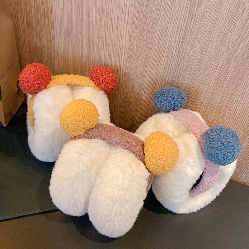 淘有型毛绒耳罩冬季女士加绒保暖耳捂子学生可爱少女百搭耳包防寒护耳套 双毛球耳罩 黄蓝双球
