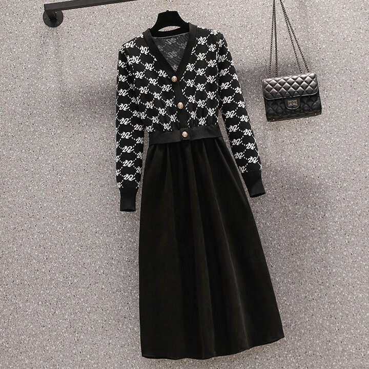 韩澜歆显瘦遮肚中年妇女秋冬穿的大码秋冬新款假两件胖mm韩版显瘦v领