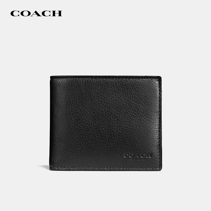 蔻驰（COACH）奢侈品男士黑色皮质短款钱包钱夹黑色CR911BLK【官方授权直供】