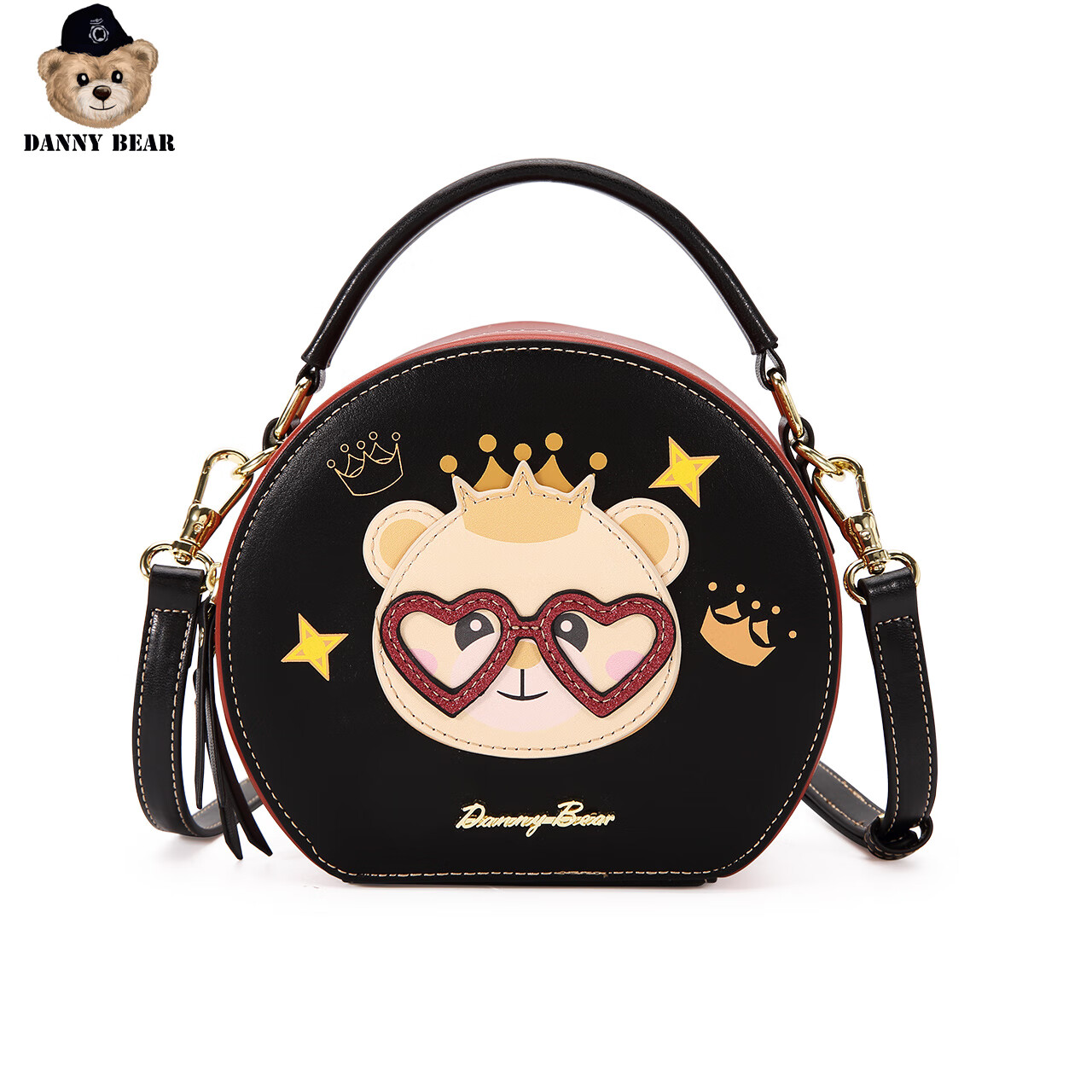 丹尼熊可爱卡通小圆包单肩包女式个性甜美俏皮学生手提斜挎包 黑色