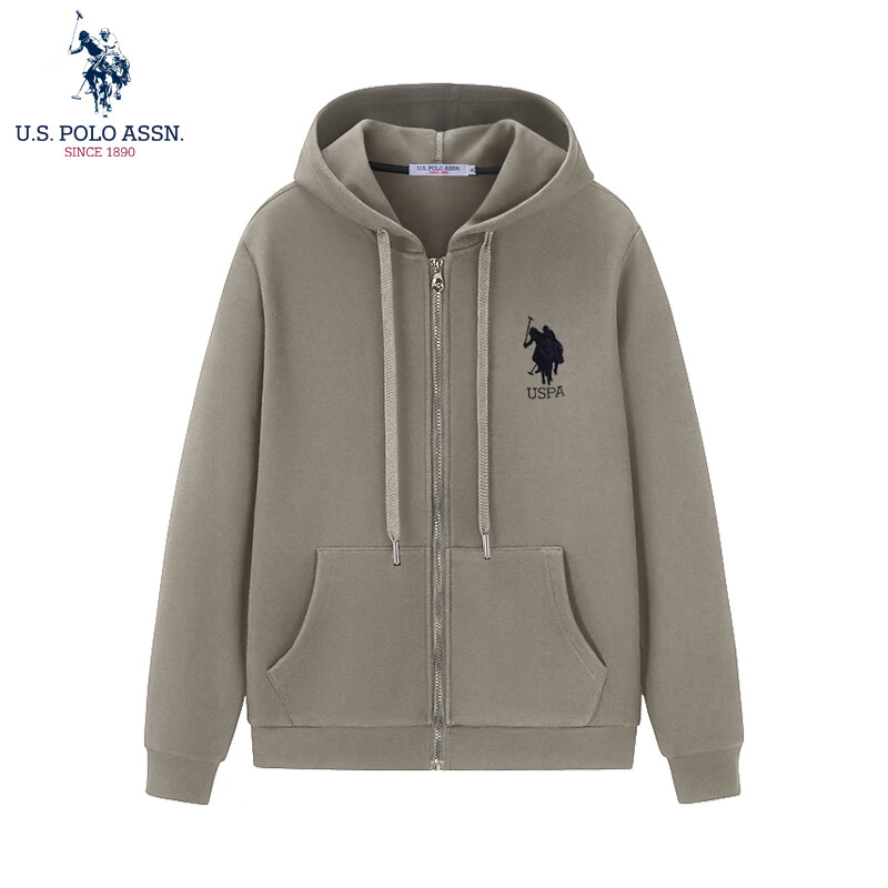 U.S. POLO ASSN.保罗卫衣男春秋长袖T恤上衣休闲打底衫卫衣连帽外套 卡其 2XL 