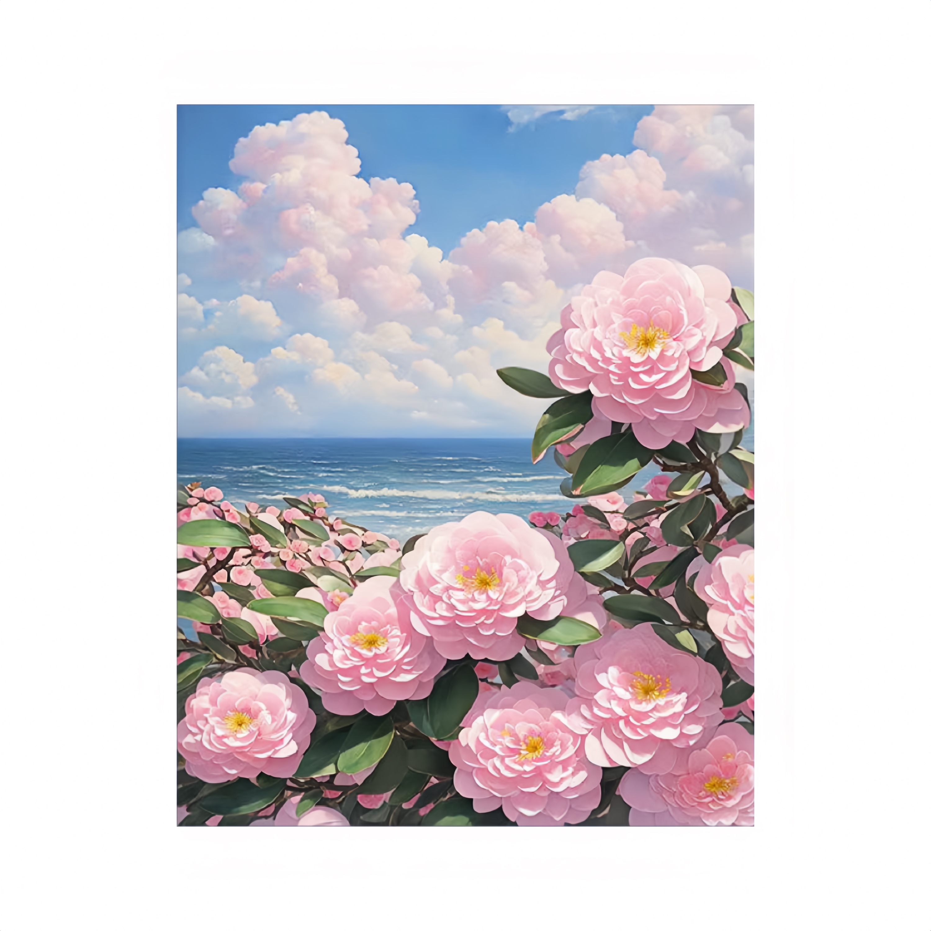 山茶花卉diy手工填色画治愈系唯美手绘丙烯装饰油彩挂画 山茶花 30*40