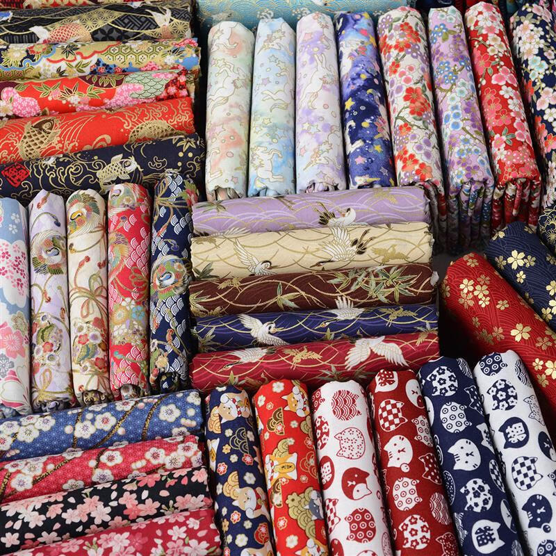 和風(fēng)燙金布料 純棉布料和風(fēng)燙金花布全棉印花棉布中國風(fēng)衣服的 布寬1.45米x半米價多件連續(xù)不裁