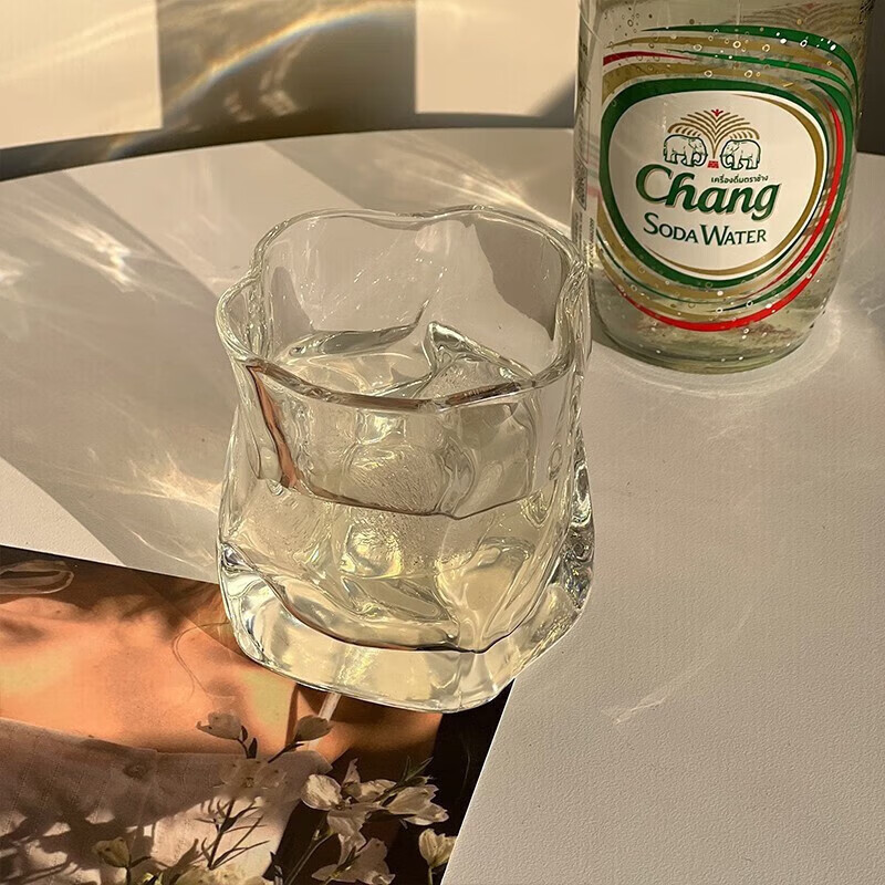 贝柚玻璃水杯家用INS风水杯加厚威士忌酒杯茶杯果汁牛奶咖啡杯 透明矮款一个