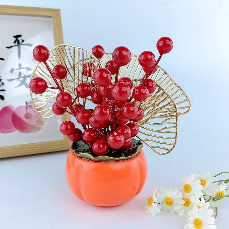 桃李年华柿柿如意S柿子仿真花客厅摆件玄关 新年吉祥喜庆摆件事事如意一对